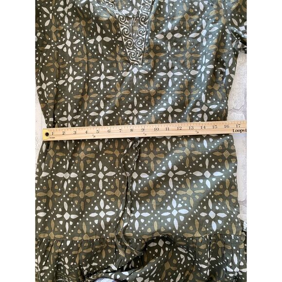 Velvet by Graham & Spencer Katarina Hunter Green Printed Boho Dress Pockets S - Picture 7 of 13